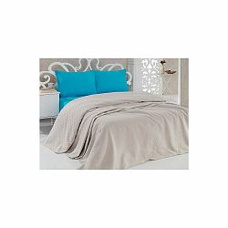 Bavlnená béžová prikrývka cez posteľ Pique Beige, 200 × 240 cm