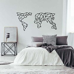 Čierna kovová nástenná dekorácia Geometric World Map, 120 × 58 cm