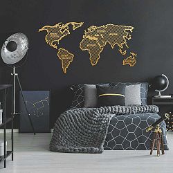 Kovová nástenná dekorácia v zlatej farbe World Map In The Stripes, 150 × 80 cm