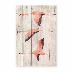 Nástenná dekorácia z borovicového dreva Madre Selva Flying Flamingo, 60 × 40 cm