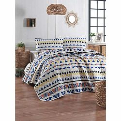 Prikrývka cez posteľ s 2 obliečkami na vankúš z ranforce bavlny EnLora Home Pisagor, 225 x 240 cm