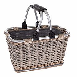 Prútený piknikový košík s kovovými rúčkami Dakls seno, 25 x 22 cm