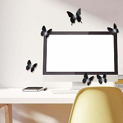 Sada 12 čiernych adhezívnych 3D samolepiek Ambiance Wall Butterflies
