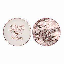 Sada 2 kameninových tanierov s červeným vianočným dekórom Bloomingville Joy, ⌀ 20 cm