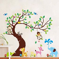 Sada nástenných detských samolepiek Ambiance Tree, Monkeys and Elephant