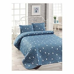 Set modrej bavlnenej prikrývky cez posteľ a 2 obliečok na vankúše Lesso Duro, 200 × 220 cm