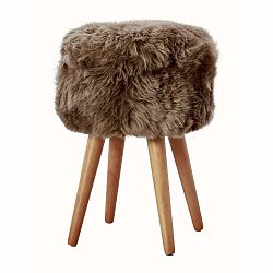 Stolička s tmavohnedým sedadlom z ovčej kožušiny Native Natural, ⌀ 30 cm