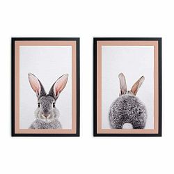 Súprava 2 obrazov v čiernom ráme Madre Selva Rabbit, 30 x 40 cm