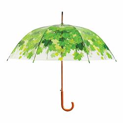 Transparentný dáždnik s rúčkou so zelenými detailmi Esschert Design Ambiance Birdcage Leaf, ⌀ 92,5 cm