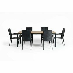 Záhradná jedálenská súprava pre 6 osôb s čiernou stoličkou Paris a stolom Thor, 210 x 90 cm