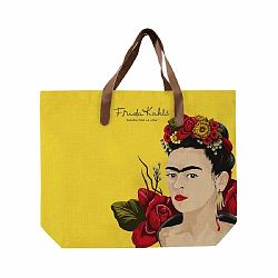 Žltá plátená taška s uchom z imitácie kože Madre Selva Frida Roses, 55 × 40 cm