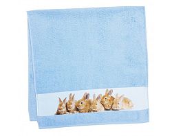 Detská osuška 75x150 cm, motív zajačiky, modrá%