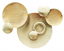 Kovová nástenná dekorácia Zlaté kruhy, 70x50 cm%